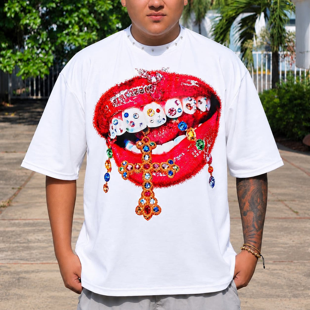 GALEX Kiss — Edición Gemas | Camiseta Oversize Blanca