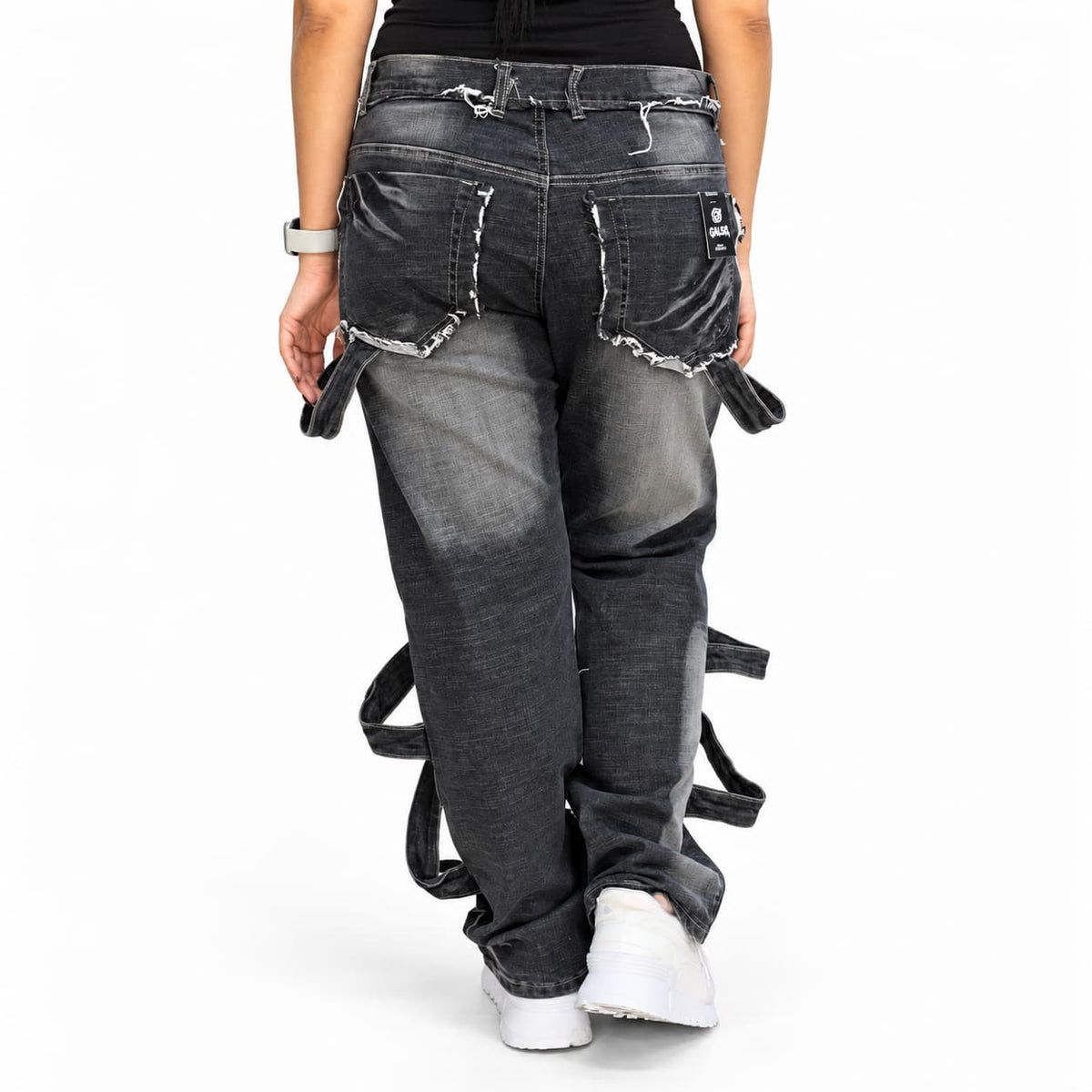 GALEX Cargo Dama — Edición Ceniza | Jean Levanta Cola Gris con Tiras y Bolsillos | RF.222