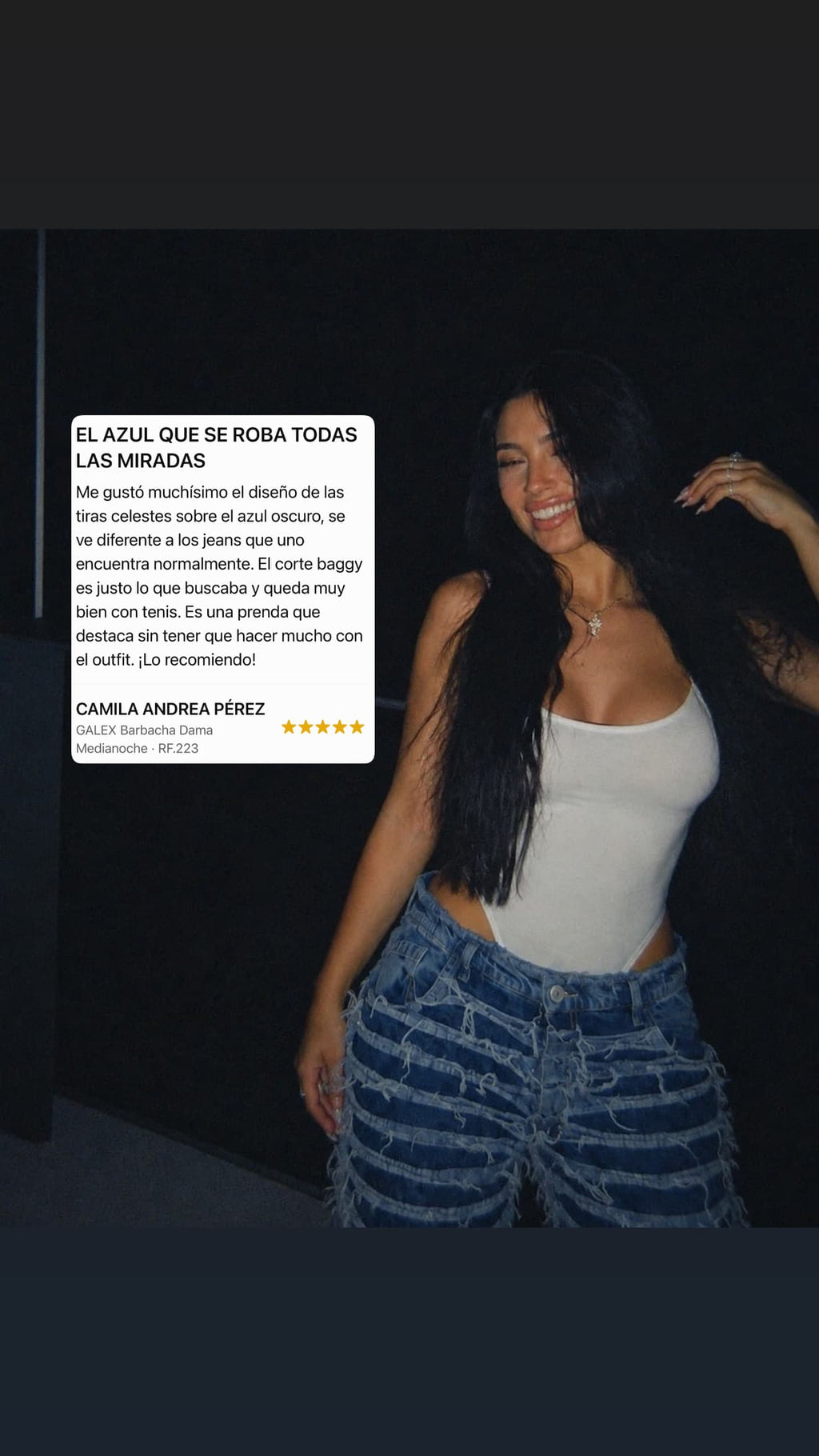 GALEX Azul Barbacha Completo — Levanta Cola · Cintura de Avispa | Jean Azul Oscuro con Tiras Celestes | RF.223