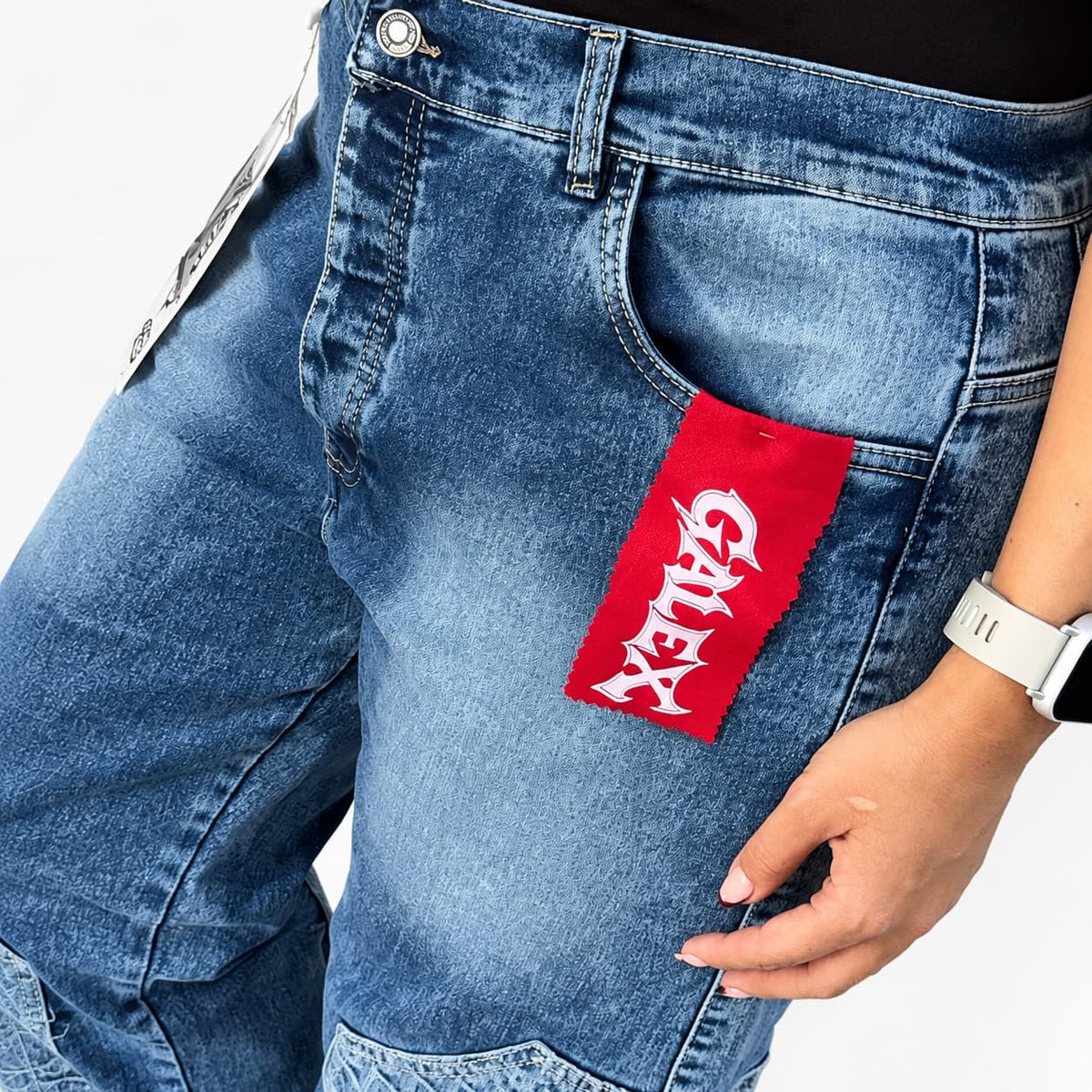 GALEX Baggy GG Dama — Edición Monograma | Jean Levanta Cola Azul con Paneles GG | RF.218