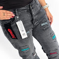 GALEX Bolsillos Dama — Edición Ceniza | Jean Levanta Cola Gris con Parches GALEX | RF.215