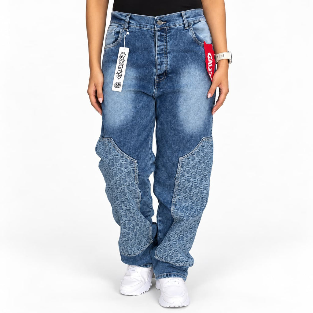 GALEX Baggy GG Dama — Edición Monograma | Jean Levanta Cola Azul con Paneles GG | RF.218