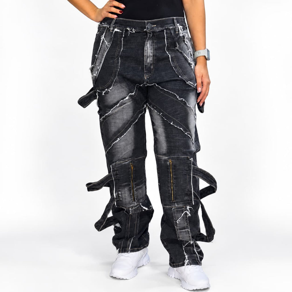 GALEX Cargo Dama — Edición Ceniza | Jean Levanta Cola Gris con Tiras y Bolsillos | RF.222