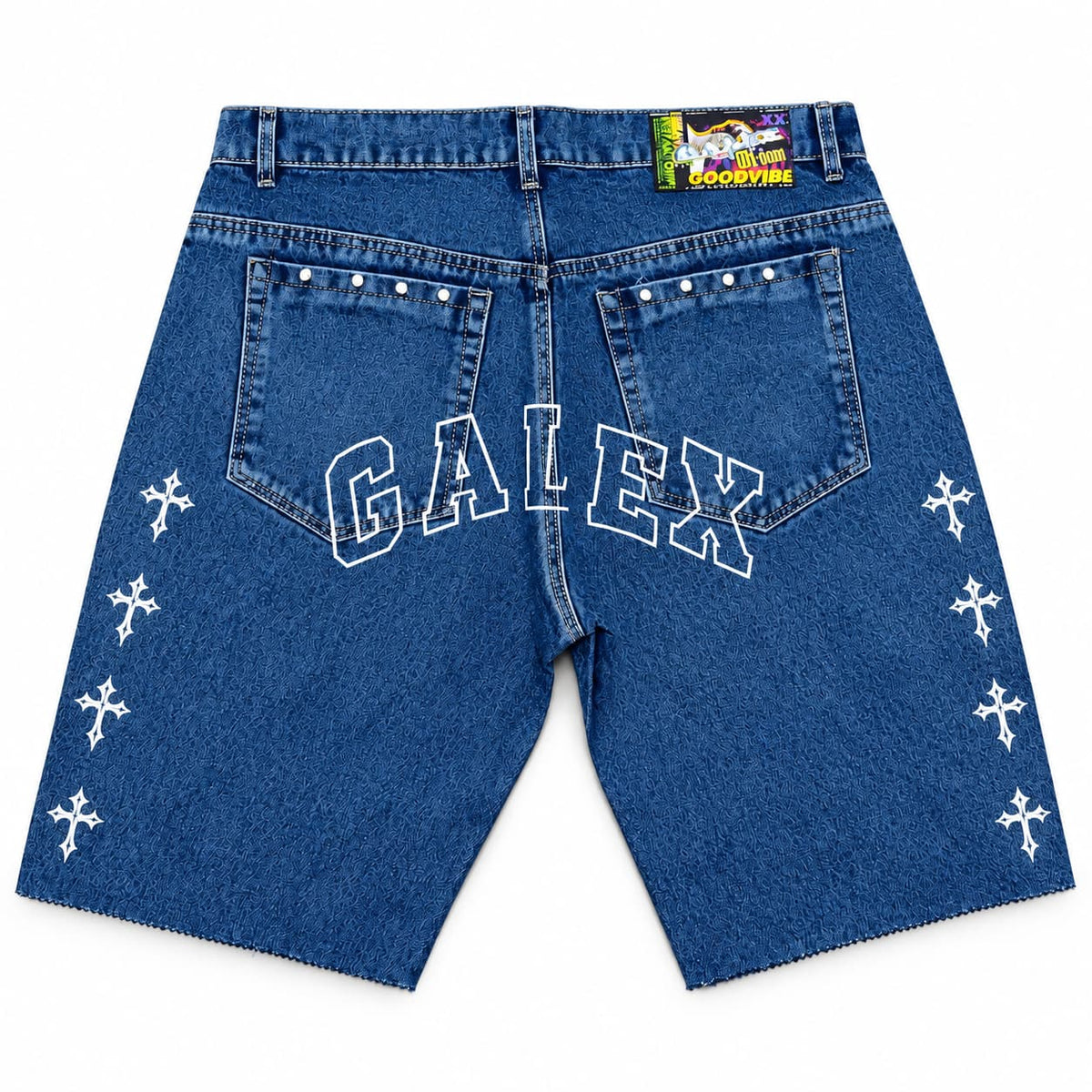 GALEX Cruces — Edición Cielo | Bermuda Jean Azul con Cruces Blancas