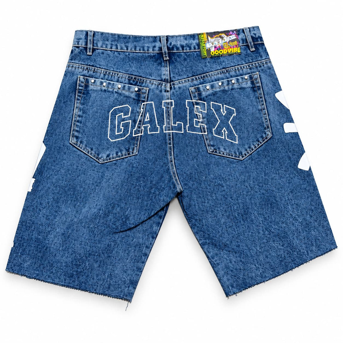 GALEX Varsity — Edición Cielo | Bermuda Jean Azul con Letras Varsity