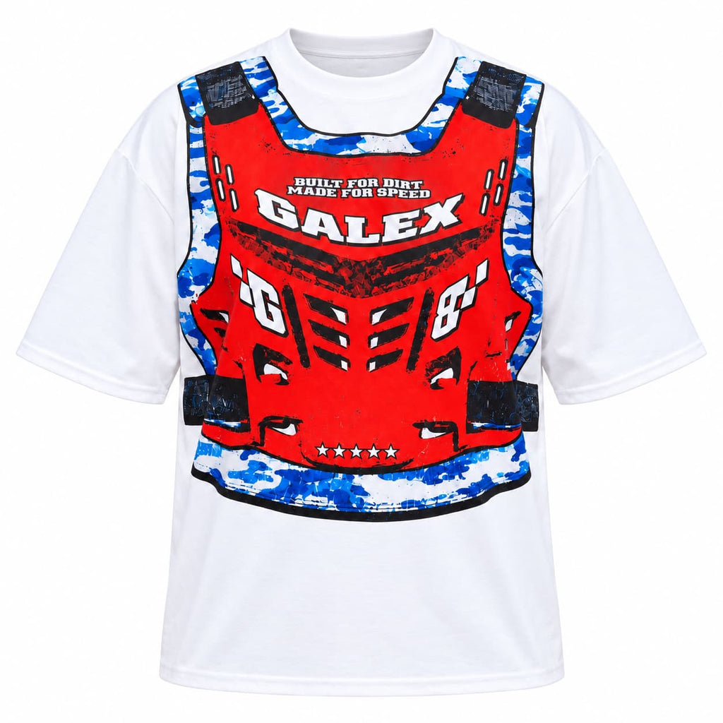 GALEX Chaleco — Edición Racing | Camiseta Oversize Blanca