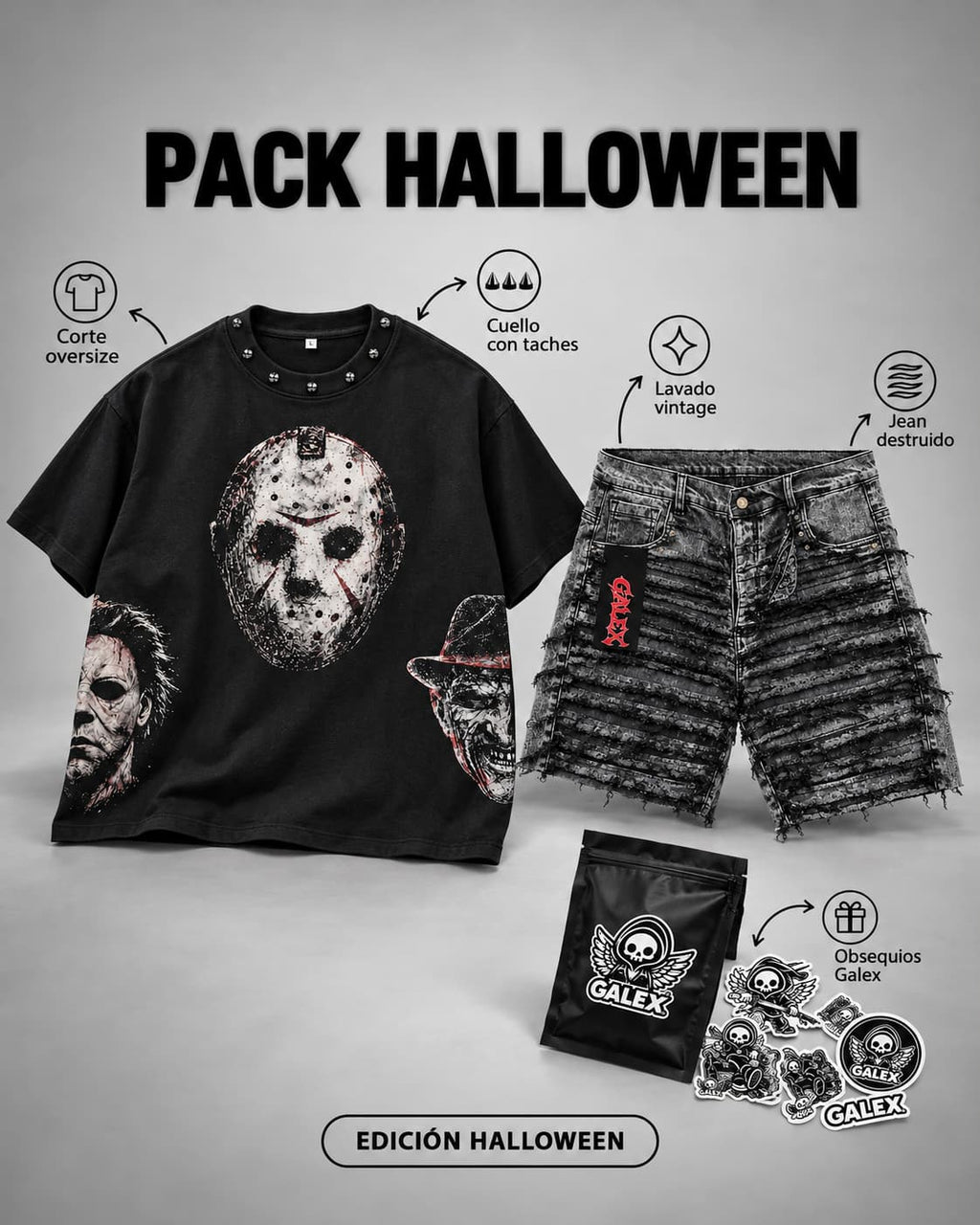 Pack Halloween GALEX — Edición Slayers of Nightmares | Camiseta + Bermuda Jean Destruida + Obsequio
