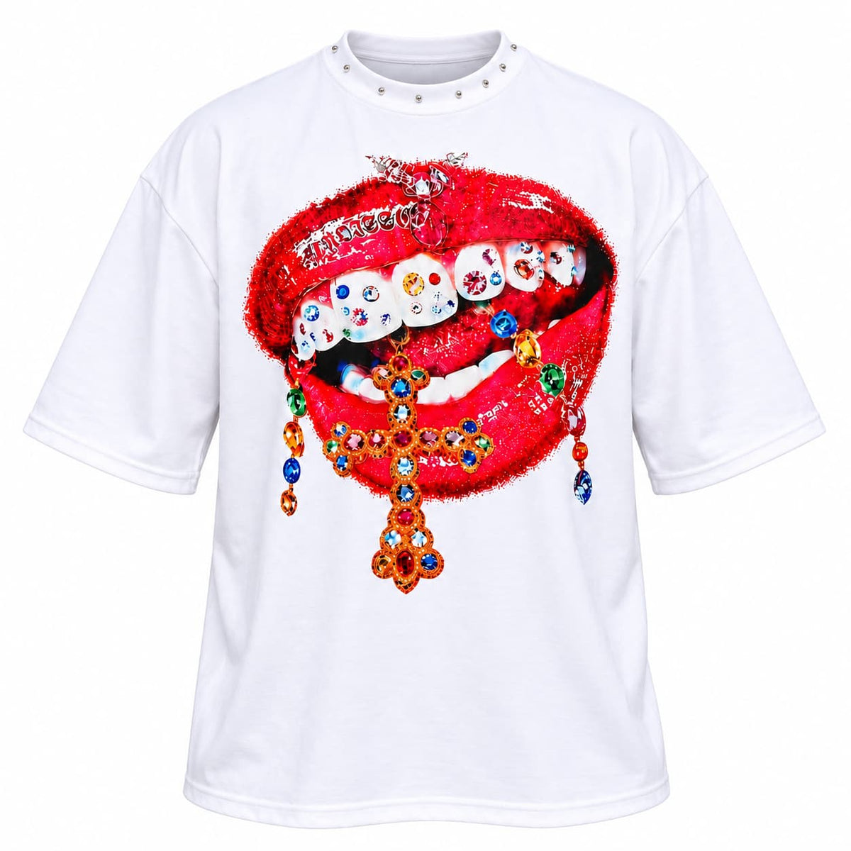 GALEX Kiss — Edición Gemas | Camiseta Oversize Blanca