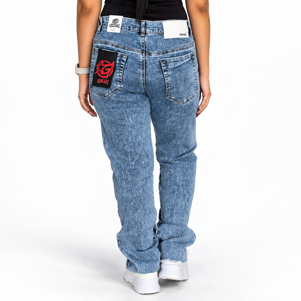 GALEX Patch Dama — Edición Cuadros | Jean Levanta Cola Azul con Parches Cuadrados | RF.214