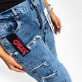 GALEX Patch Dama — Edición Cuadros | Jean Levanta Cola Azul con Parches Cuadrados | RF.214