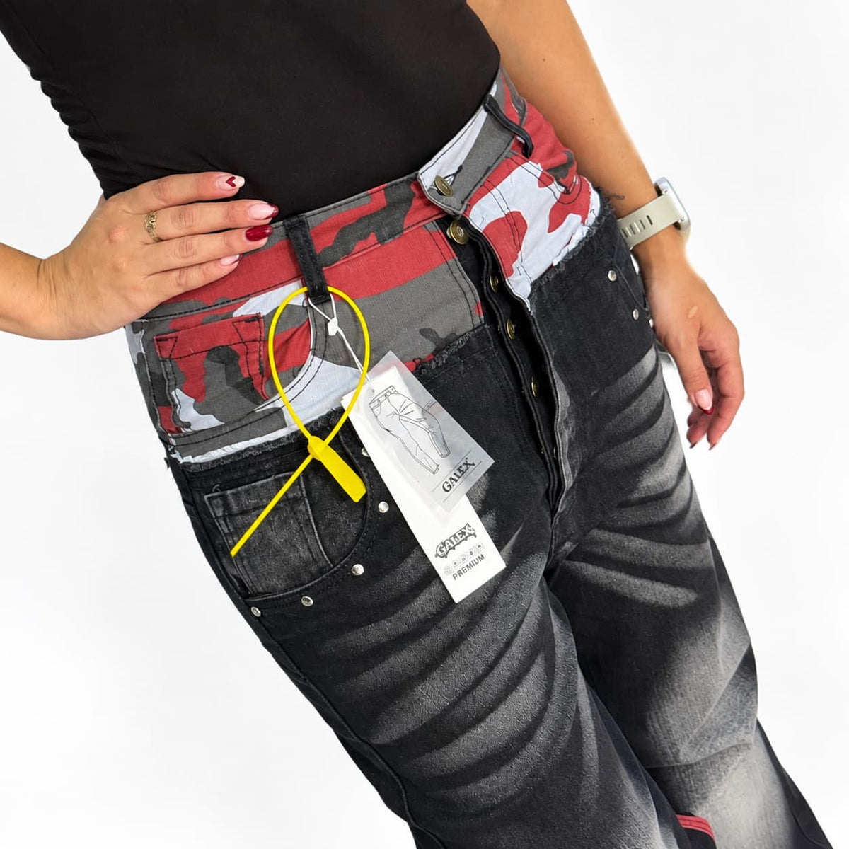 GALEX Military Street Dama — Edición Camuflaje Rojo | Jean Levanta Cola Doble Pretina | RF.210