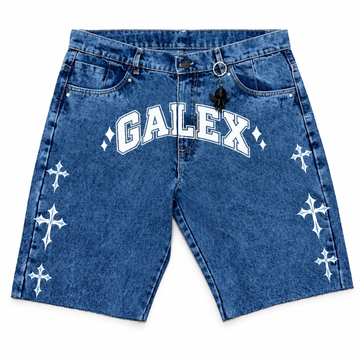 GALEX Cruces — Edición Cielo | Bermuda Jean Azul con Cruces Blancas