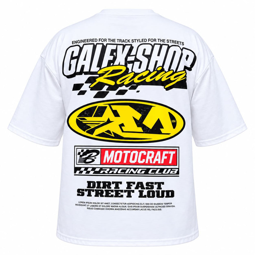 GALEX Chaleco — Edición Racing | Camiseta Oversize Blanca