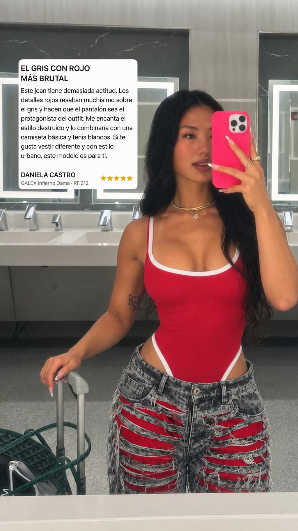 GALEX Gris Rojo Barbacha — Levanta Cola · Cintura de Avispa | Jean Gris con Rojo | RF.205
