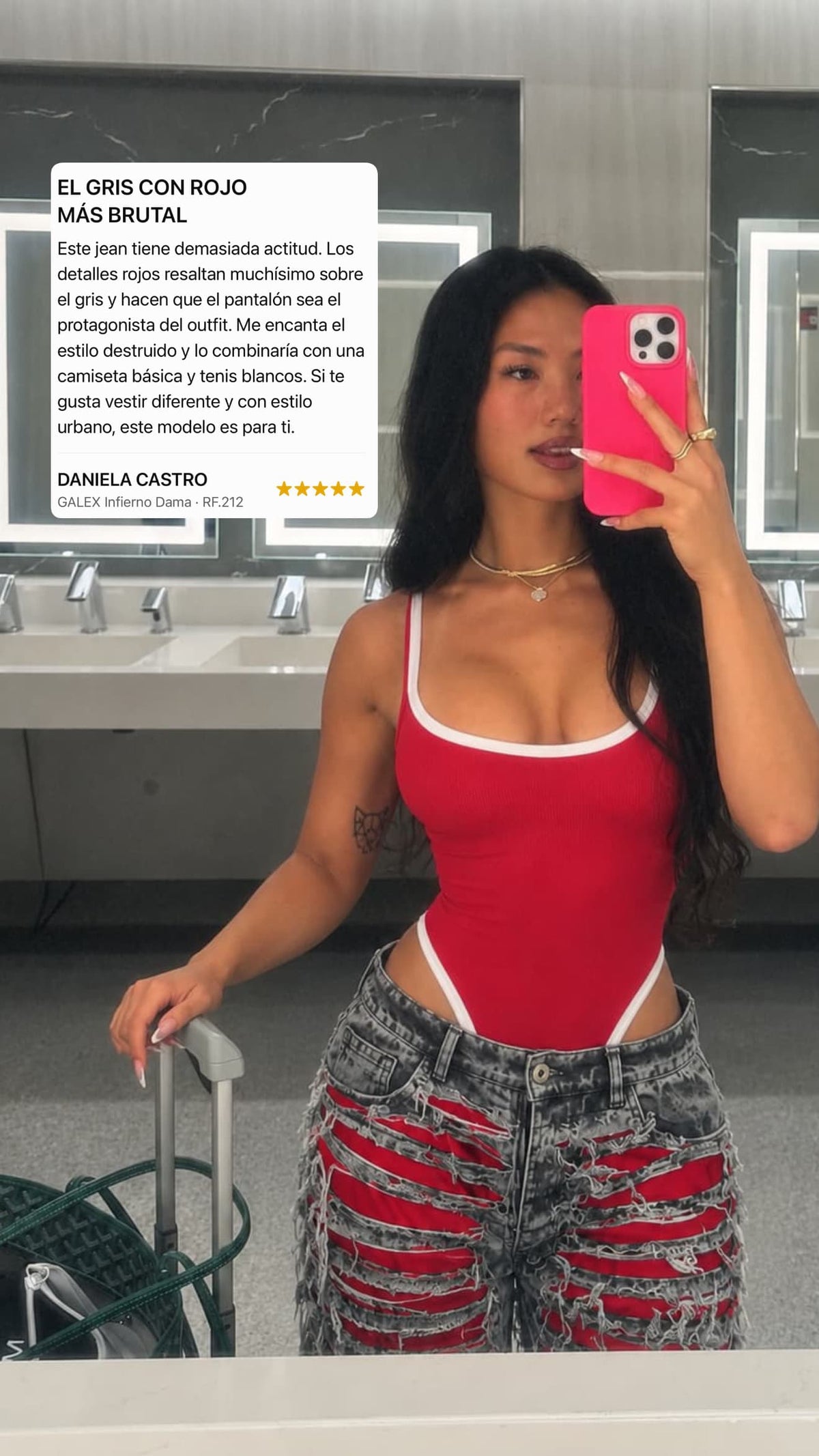 GALEX Gris Rojo Barbacha — Levanta Cola · Cintura de Avispa | Jean Gris con Rojo | RF.205
