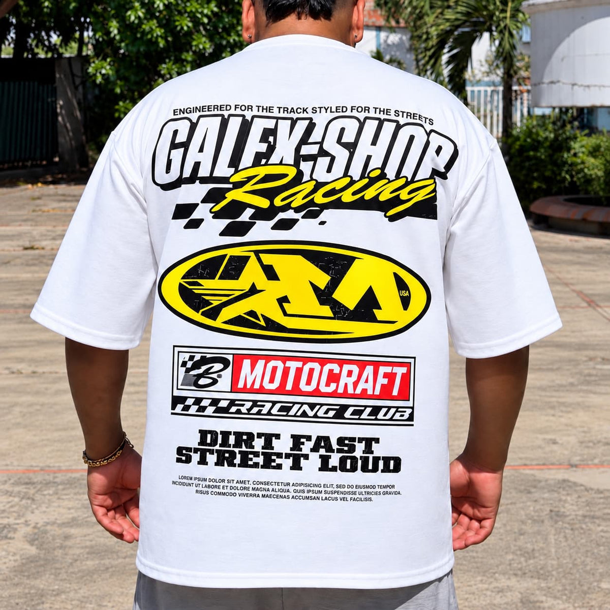 GALEX Chaleco — Edición Racing | Camiseta Oversize Blanca