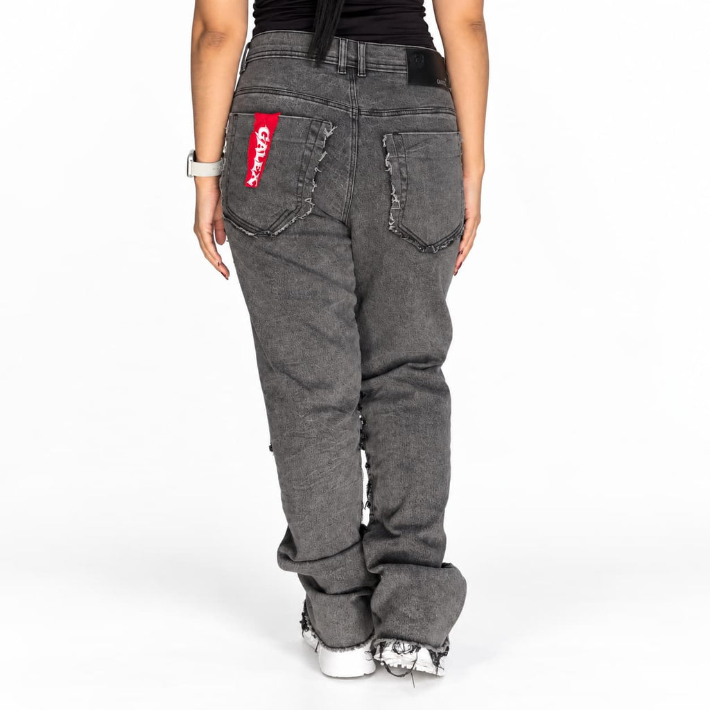 GALEX Bolsillos Dama — Edición Ceniza | Jean Levanta Cola Gris con Parches GALEX | RF.215