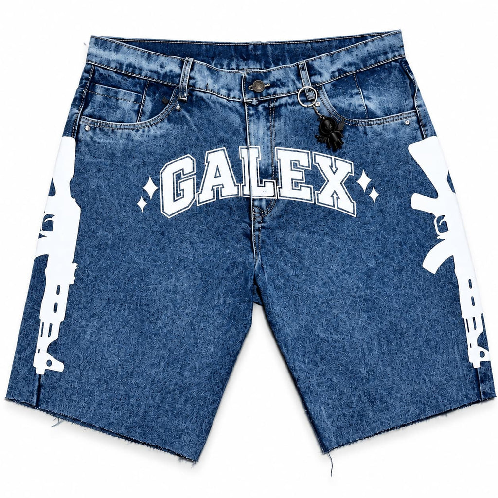 GALEX Varsity — Edición Cielo | Bermuda Jean Azul con Letras Varsity