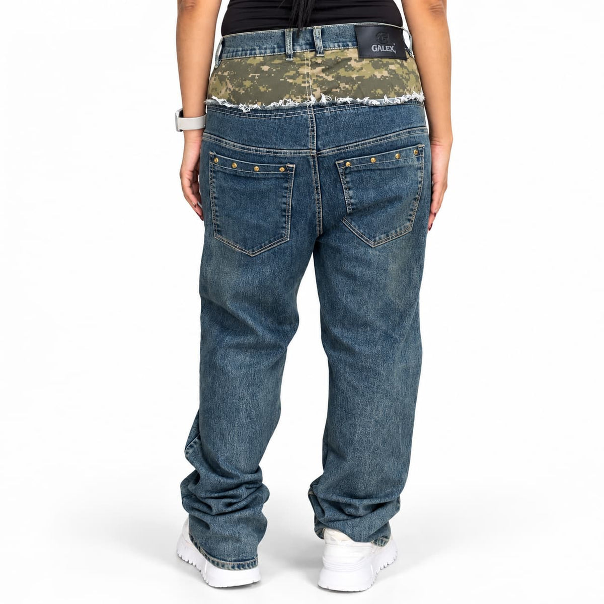 GALEX Military Street Dama — Edición Camuflaje Verde | Jean Levanta Cola Doble Pretina | RF.220