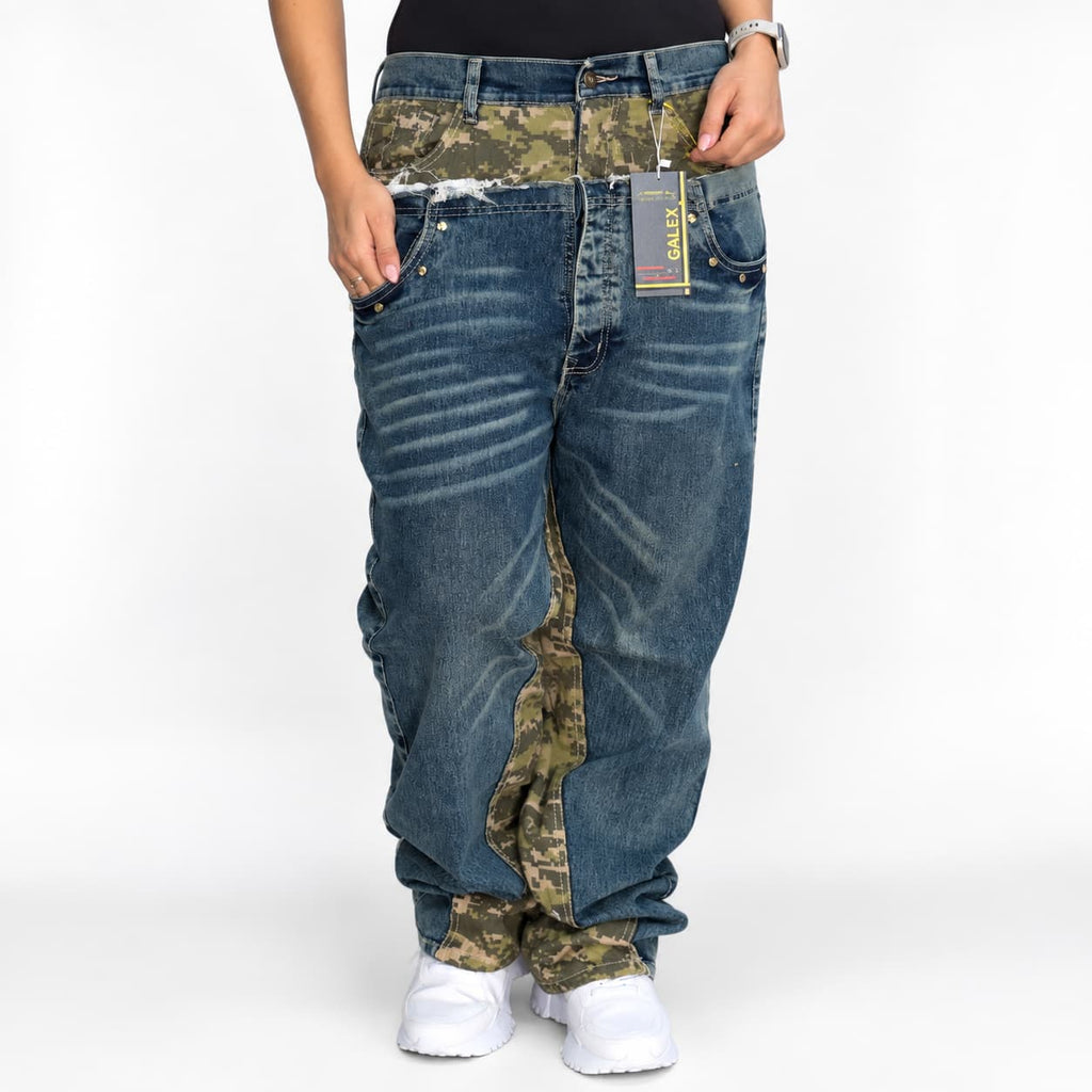 GALEX Military Street Dama — Edición Camuflaje Verde | Jean Levanta Cola Doble Pretina | RF.220