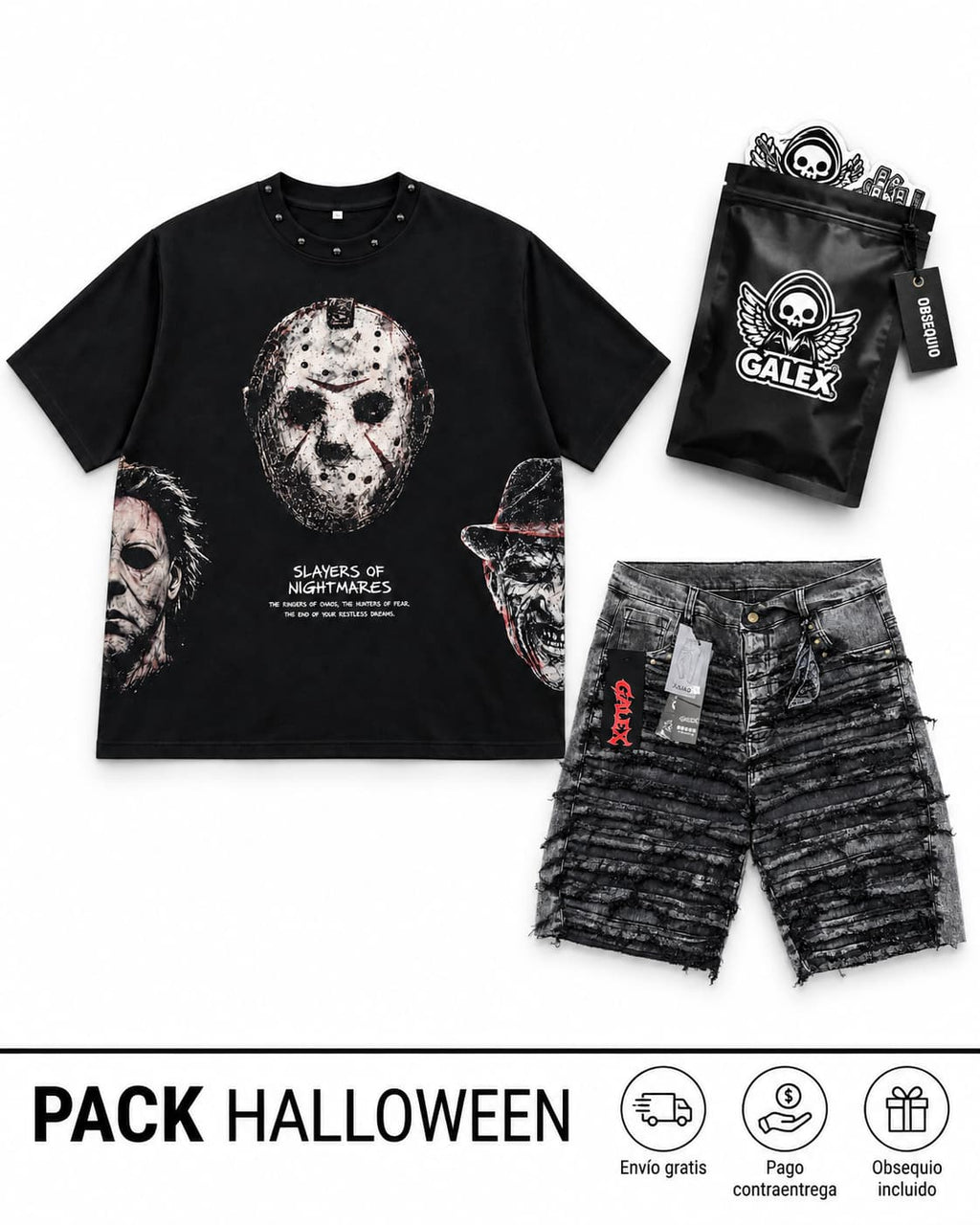 Pack Halloween GALEX — Edición Slayers of Nightmares | Camiseta + Bermuda Jean Destruida + Obsequio