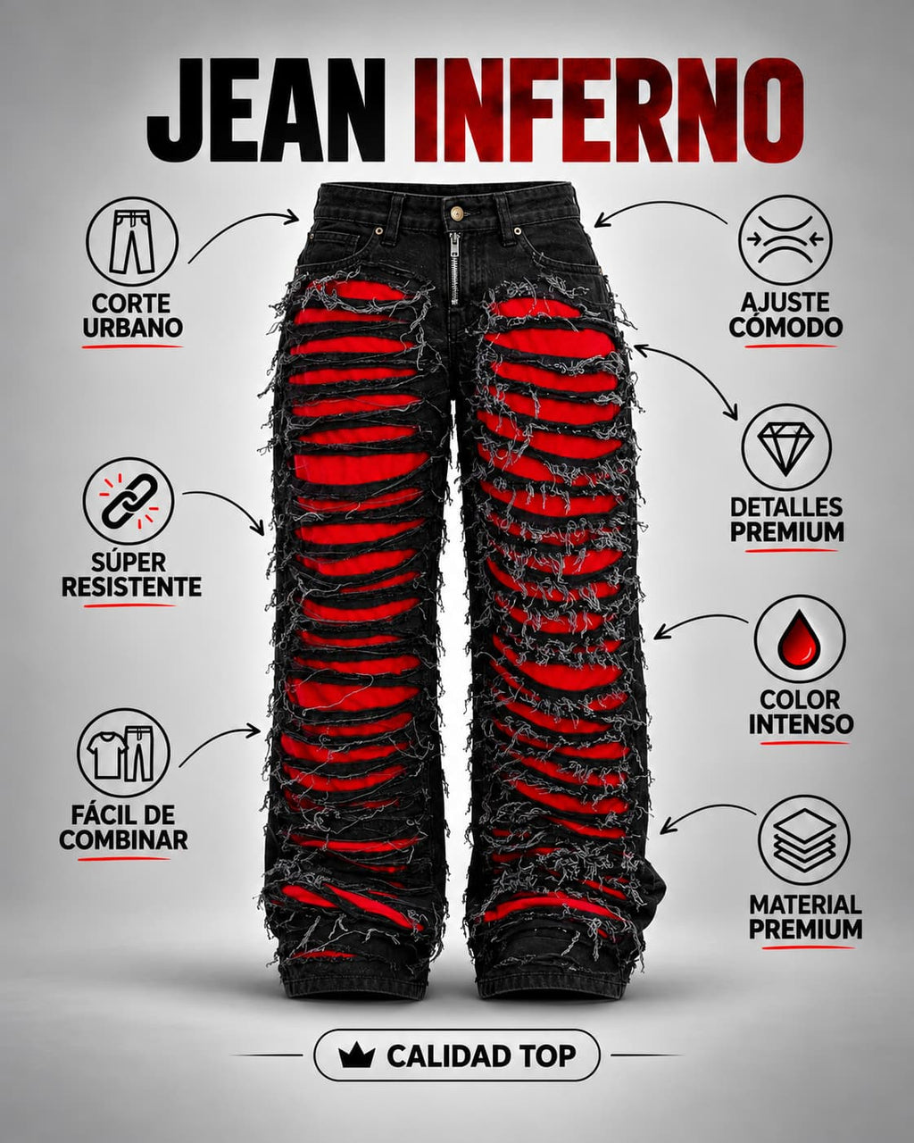 GALEX Inferno — Edición | Jean Baggy Negro con Rojo Interior