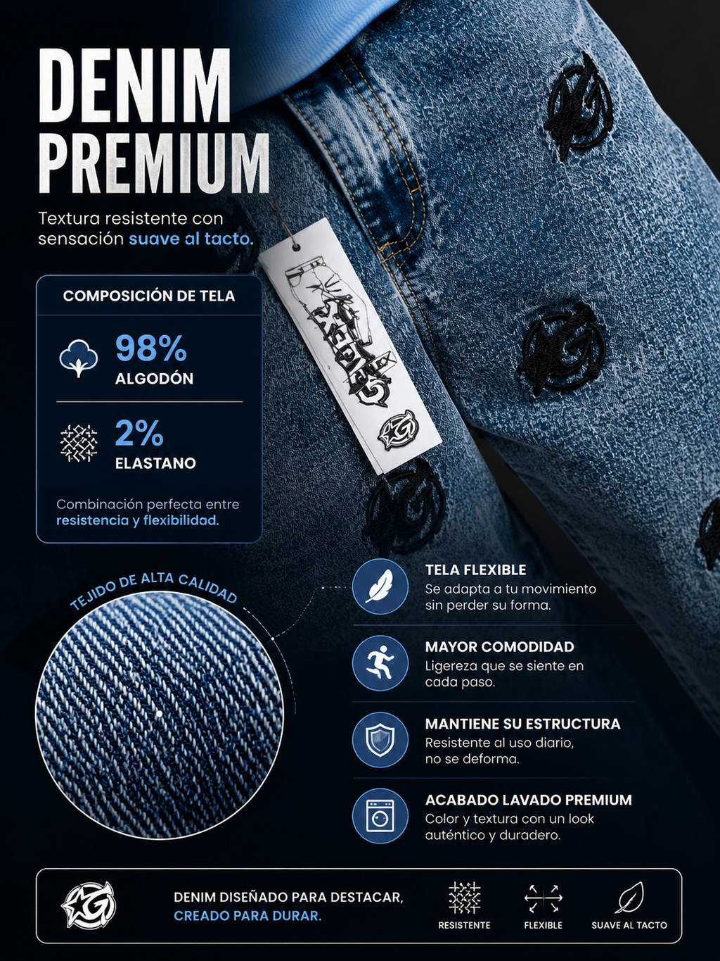 Jean azul claro Galex Logo G RF.005 con bordado de la marca